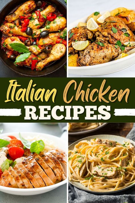 Dinner is always a winner with these Italian chicken recipes! From piccata to parmesan to cacciatore, these classic dishes are easy, satisfying, and delicious. Italian Dinners Authentic, Italian Main Dishes For A Crowd, Italian Recipes For Dinner, Italian Meat Dishes, Italian Dishes Recipes, Italian Dinners, Italian Main Dishes, Italian Feast, Italian Christmas Recipes