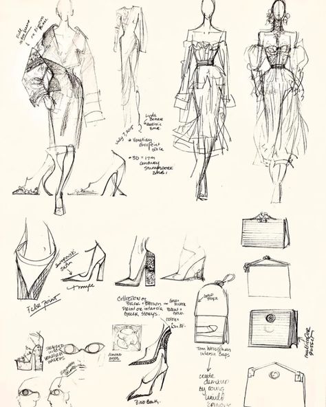 A Look At Schiaparelli Creative Director Daniel Roseberry's Sketches Sketchbook Notes, Daniel Roseberry, Fashion Sketchbook Inspiration, Fashion Figure Drawing, On An Airplane, Fashion Drawing Sketches, Fashion Design Sketchbook, Fashion Design Portfolio, Fashion Sketchbook