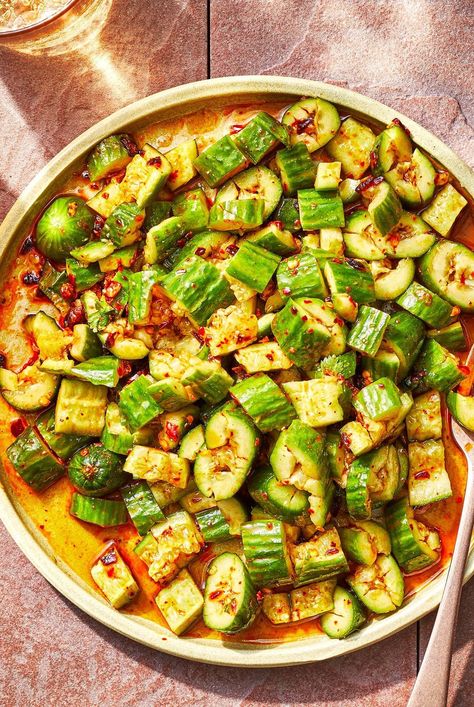 Chili Oil Crisp, Chili Onion Crunch Cucumbers, Asian Corn Salad, Cucumber Chili Crunch, Chili Oil Cucumbers, Recipes With Chili Crisp Oil, Crispy Cucumber Salad, Recipes Using Spicy Chili Crisp, Recipes Using Crispy Chili Oil