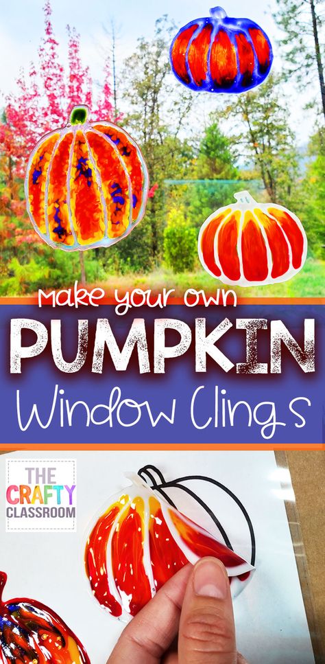 Fall Window Art, Preschool Pumpkins, Classroom Window Decorations, Fall Window Decorations, Window Art Diy, Window Decor Diy, Fall Leaf Art Projects, Pumpkin Art Project, Diy Window Clings