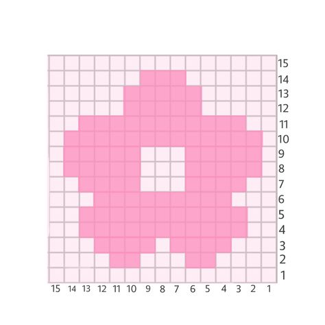 Crochet Grid Patterns Square, Square Pixel Art Pattern, Pixel Images Art, Tapestry Crochet Square Pattern, Basic Alpha Patterns, Crochet Grid Flower, Alpha Pattern Granny Square, Small Hello Kitty Pixel Art, Aesthetic Crochet Grid Pattern