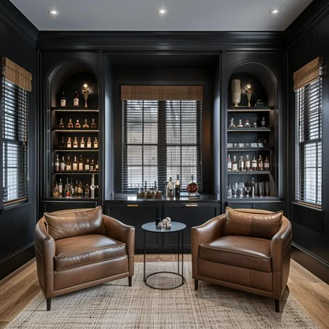 Mancave Design Ideas, Mens Lounge Room Ideas, Man Cave Movie Room, Moody Wine Room, Home Office Bar Ideas, Bourbon Room Man Cave, Man Office Design, Speakeasy Man Cave, Men’s House Decor