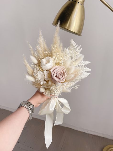 Boho Wedding Bouquet Beige Bridal Bouquet Dusty Rose White - Etsy Dried Bridesmaid Bouquets, Beige Bridal Bouquet, Bridal Bouquet Dusty Rose, Boho Wedding Bouquet, Makeup Images, Glass Rose, Pretty Wedding Dresses, Boho Bouquet, Wedding Travel