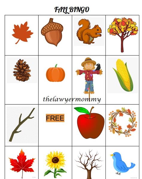 Fall Bingo- Free printable Free Printable Acorn Template, Autumn Bingo, Bingo Free Printable, Fall Bingo, Nature Hunt, Easter Templates, Fall Preschool Activities, Fall Games, Fall Preschool