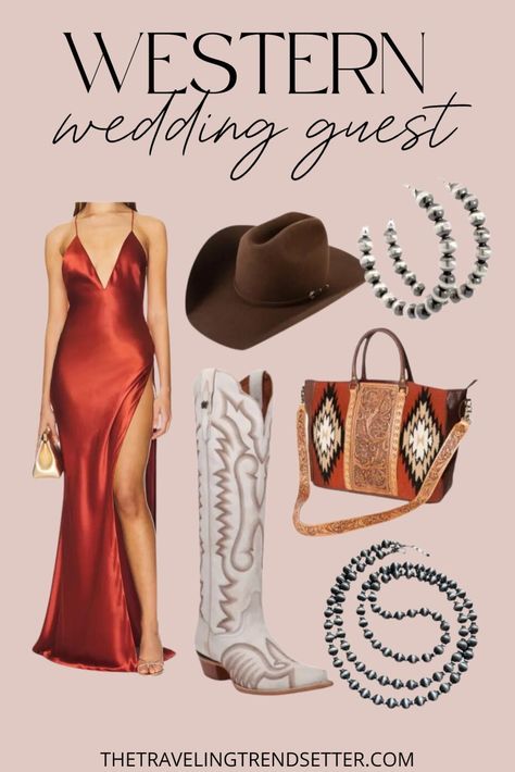 Get inspired with these stunning Wedding Guest outfit ideas featuring Women's Fashion trends and Country Outfit flair. From flowy dresses to chic separates, this guide highlights how to pair your favorite Western Boots for a stylish look perfect for a Western-themed celebration. Western Wedding Outfits, Wedding Outfits For Guest, Western Wedding Outfits Guest, Western Wedding Guest Outfit, Western Formal Dresses, Casual Cowgirl Outfits, Western Wedding Guest, Cowgirl Wedding Dress, Western Formal Wear