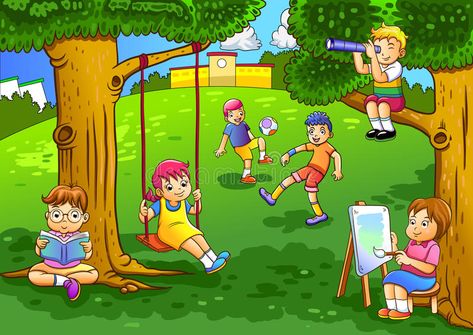 Picture Story Writing, Picture Story For Kids, Picture Comprehension, Summer Boredom, Picture Composition, School Wall Art, Garden Illustration, Children Park, Pediatric Therapy