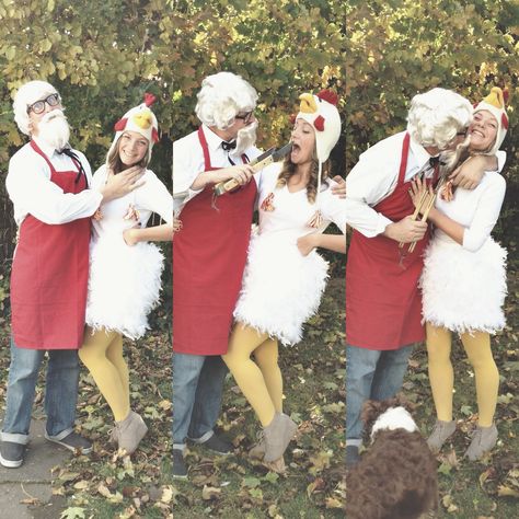 Colonel Sanders and his chicken #halloween #kfc Kfc And Chicken Halloween Costume, Kfc Couples Costume, Chicken Halloween, Chicken Costume, Chicken Costumes, Colonel Sanders, Spirit Week, Book Week, Couples Costumes