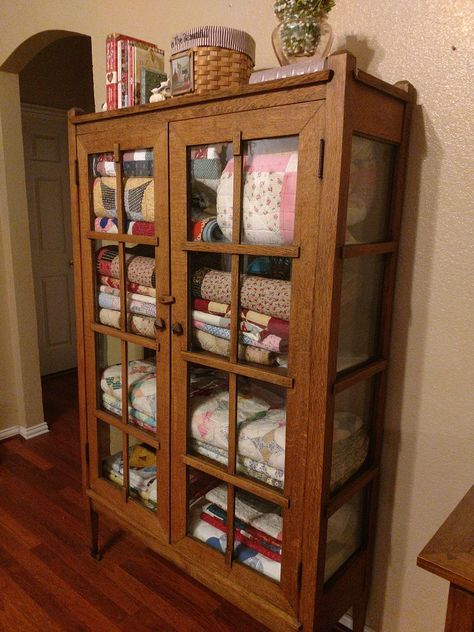 Quilt Curio Cabinet, Blanket Cupboard, Quilt Cabinet Display China Cabinets & Hutches, Glass Cabinet For Quilts, Cabinets For Quilts, Glass Quilt Display Case, Diy Quilt Cabinet, Quilt Cabinet Display Storage Ideas, Quilt Storage Cabinet