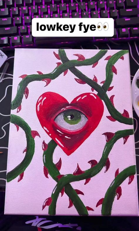 Painting Ideas Eyes Trippy, Feelings Painting Ideas, 3x9 Canvas Painting Ideas, Beginner Halloween Painting, Simple Things To Paint On Small Canvas, Weird Things To Paint, Edgy Painting Ideas On Canvas, Painting Ideas Eyes, Rectangle Painting Ideas