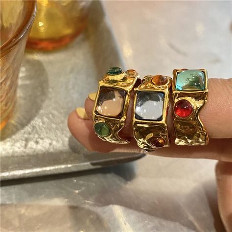 Smarter Shopping, Better Living! Aliexpress.com Rhinestone Rings, Gold Rings For Women, Chunky Ring, Ringe Gold, Geometric Ring, Chunky Rings, Rhinestone Ring, Gem Ring, Jewelry Lookbook