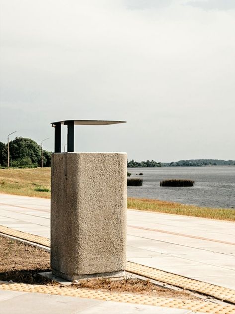 Our concrete litter bin BEKO placed on the shores of the beautiful Daugava river in Lithuania. | architecture, design, public spaces, park benches, gardening, travel Bench Design Public, Trash Bin Design, Lithuania Architecture, Trash Can Design, Bin Design, Arches Park, Urban Furniture Design, Park Benches, Parks Furniture