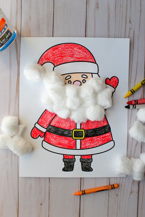 Cotton Ball Santa, Cotton Ball Activities, Kids Christmas Painting, Santa Kids Crafts, Santa Craft For Kids, Cotton Ball Crafts, Santa Activity, Santa Claus Crafts, Santa Craft