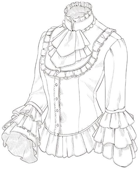 How To Draw Ruffles On A Collar, Ruffles Drawing Reference, Ruffles Reference, How To Draw Body Female, How To Draw Ruffles, Collar Drawing, Ruffles Drawing, Blouse Drawing, Outfit Ideas Drawing