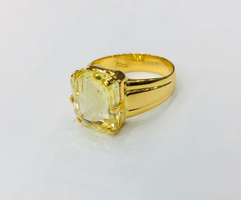 Yellow Sapphire Gold Ring Designs For Men, Pushkraj Stone Ring For Men, Yellow Sapphire Ring Men Gold, Gem Stone Rings For Men, Pukhraj Ring Design Men, Gents Rings Design Gold Latest, Yellow Saffire Ring, Gents Ring Gold Men, Stone Ring Design Gold Men