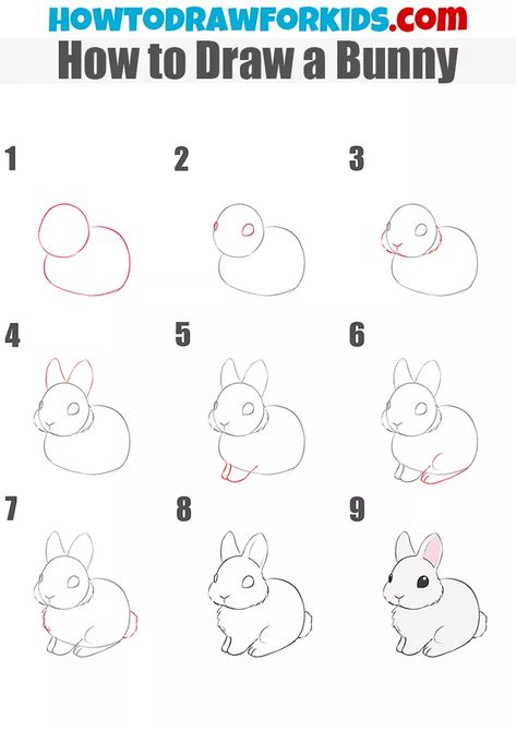 How to Draw a Bunny | Easy Drawing Tutorial For Kids Easy Bunny Drawing, Draw Rabbit, Draw A Rabbit, Draw A Bunny, Trin For Trin Tegning, Bunny Sketches, Easter Drawings, Drawing Instructions, Easy Animal Drawings