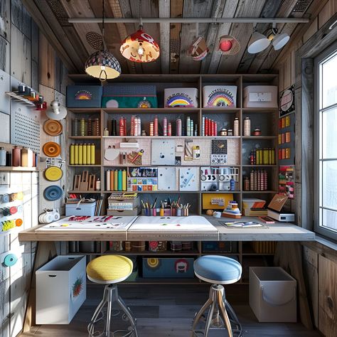 Craft Room - Size, Functionality, Uses, Furniture And Renovation Art Studio Space Ideas, Craft Shop Interior, Art Studio Design Workspaces, Creative Spaces Studio, Tiny Craft Room, Art Room Storage, Art Studio Desk, Classroom Interior Design, Workshop Space Design