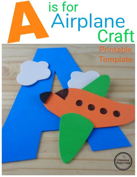 Need a cute Letter A Craft? We've got one for you! A is for Airplane, and it is adorable. Free printable template included. Preschool Crafts For The Letter A, Preschool Name Crafts, A Is For Airplane, Letter A Craft, Banana Crafts, Airplane Craft, Preschool Letter Crafts, Alphabet Crafts Preschool, Preschool Names