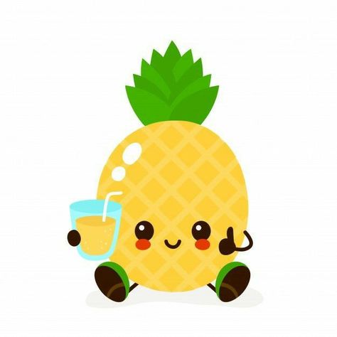 Glass Of Juice, Cartoon Character Illustration, Pineapple Lemonade, Healthy Book, Fruit Logo, Fruit Cartoon, Hawaiian Birthday Party, Background Cute, Cute Pineapple