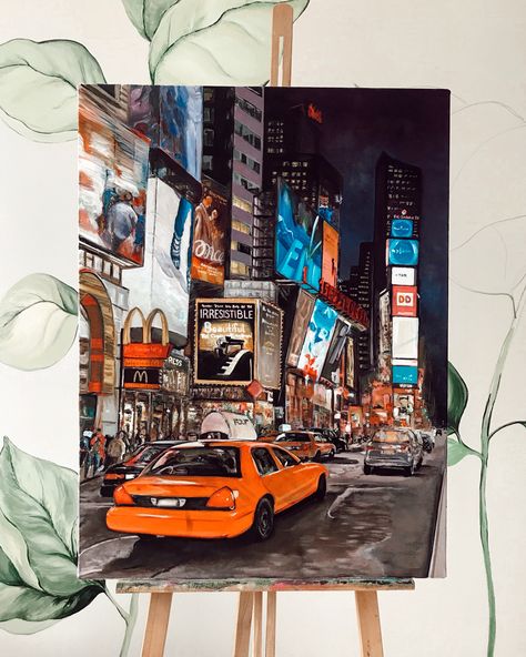 Nyc Painting Acrylic, Nyc Canvas Painting, New York City Painting Acrylic Easy, City Painting Acrylic Easy, La Painting, Nyc Painting, Nee York, Painting Stand, Easy Dragon Drawings