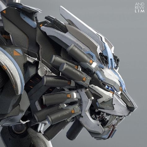 Lion Griffin Mech Robot Design by Andrew Lim Animal Art Lion Mecha, Griffin Head, Robot Lion, Mech Design, Mechanical Animals, Art Cyberpunk, Robot Animal, Arte Robot, Spaceship Design