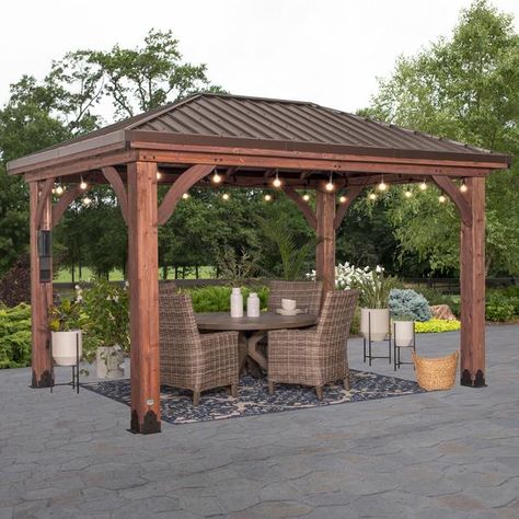 Wooden Swing Sets, Playhouses, Playsets | Backyard Discovery Hip Roof Design, Backyard Hangout, Deck Pergola, Gazebo Ideas, Stormy Seas, Wooden Gazebo, Outdoor Fireplaces, Backyard Gazebo, Bird Aviary