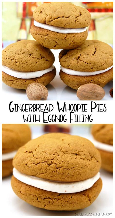 Eggnog Whoopie Pies, Mini Whoopie Pies Easy, Gingerbread Whoopie Pies Recipe, Holiday Whoopie Pies, Christmas Whoopie Pies, Eggnog Treats, Comfort Cookies, Whoopie Cookies, Mini Whoopie Pies