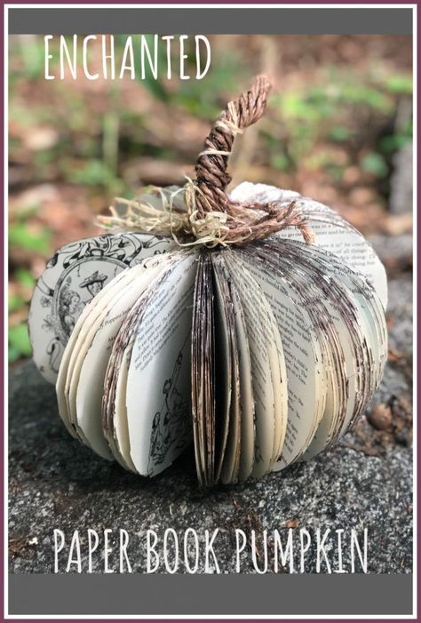 Enchanted paper book pumpkin is the one you need to have this fall in your house! Stunning fall diy project! Easy to follow instructions. Book Pumpkin, Pumpkin Books, Enchanted Book, Fall Pumpkin Crafts, Book Page Crafts, Pumpkin Stem, How To Make Pumpkin, Fall Halloween Crafts, Autumn Crafts