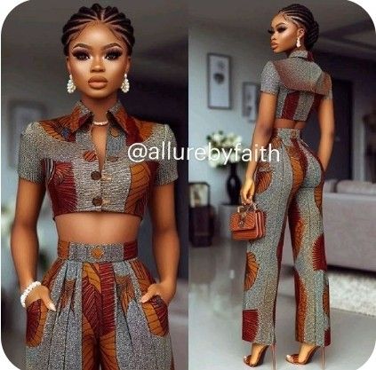 Ankara Trouser And Top Styles, Ankara Trouser And Top, Top Styles For Ladies, Ankara Inspiration, Trouser And Top, Graduation Outfits For Women, African Head Dress, Styles Ankara, African Print Jumpsuit