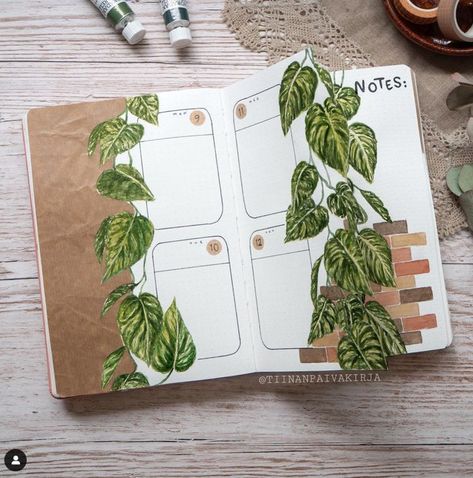 Indoor Plants Art Inspo Drawing Painting Bullet Journal Ideas Inspiration Plants Journal Ideas, Plant Scrapbook Ideas, Journal Ideas Plants, Books Ideas Design, Plant Bullet Journal Theme, Painting Journal Ideas, Journal Ideas Habit Tracker, Plant Journal Ideas, Design Journal Ideas