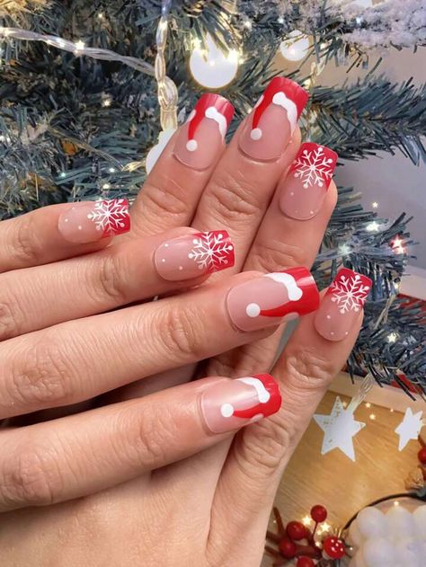 Gel Nails Christmas, Christmas Press On Nails, Xmas Nail Art, Short Gel Nails, Cute Christmas Nails, Christmas Gel Nails, French Tip Acrylic Nails, Nails Christmas, Christmas Nails Acrylic