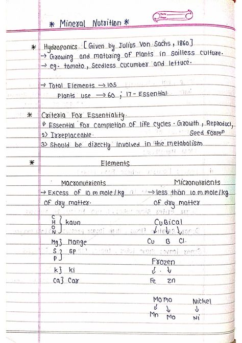 Mineral Nutrition - Biology Handpicked Short Notes Motion Physics, Tissue Biology, Chemical Kinetics, Element Chemistry, Mineral Nutrition, Revision Tips, Plant Physiology, Redox Reactions, Human Body Facts