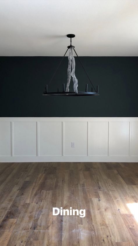 Dark Wainscoting Ideas, Joanna Gaines Dining Room, Modern Wainscoting Ideas, Dining Room Accent Wall, Blue Bedroom Ideas, Dining Room Wainscoting, White Wainscoting, Black Accent Walls, Room Accent Wall