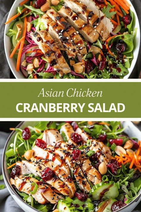 Asian Chicken Cranberry Salad Asian Cranberry Chicken Salad, Asian Chicken Cranberry Salad Recipe, Asian Chicken Cranberry Salad, Chicken Cranberry Salad, Bread Dipping Oil Recipe, Chicken Cranberry, Salad Meals, Homemade Dressings, Cranberry Chicken Salad