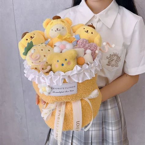 This plush bouquet gift features two beloved characters, Winnie the Pooh and Pompom Purin, surrounded by vibrant flowers. Crafted with high-quality materials, this charming bouquet is perfect for any occasion. Bring joy to someone's day with this adorable and unique gift. Recommend Age: 14+y Gender: Unisex Features: Stuffed & Plush Warning: No fire Item Type: Animals Plush Bouquet, Bouquet Cute, Pompom Purin, Winnie The Pooh Plush, Bouquet Gift, Kawaii Plushies, Vibrant Flowers, Girlfriend Birthday, Friend Christmas