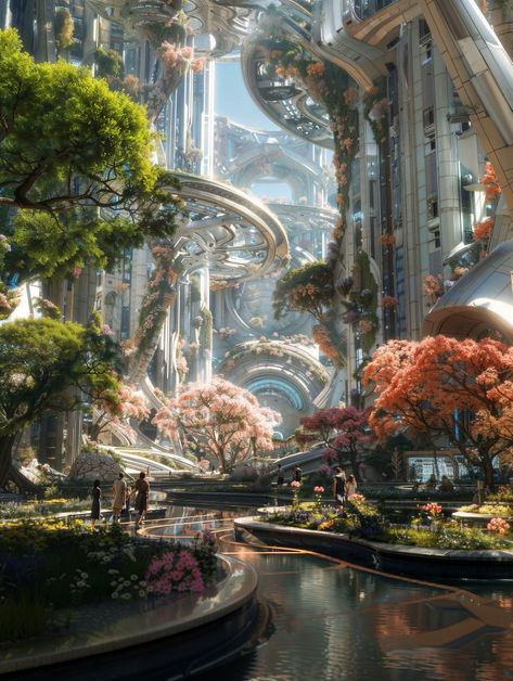 Futuristic Kingdom, Futuristic Resort, Nature Kingdom, Domed City, Futuristic Nature, Solarpunk Aesthetic, Futuristic City Utopia, Nature Technology, Concept Vehicles Sci Fi