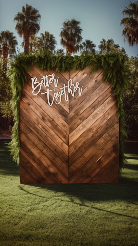 Add a touch of modern rustic charm to your wedding or engagement photos. Rustic photo zone will be great for wedding or engagement party. White Better together sign is perfect addition to this wooden backdrop board. Natural earth colors makes this backdrop welcoming, wooden materials with beautiful grain adds warmth to any space. Better together words gives love vibe to this charming photo booth. Cut out sign can be placed above your bed in bedroom when wedding party is over. Engagement Party Wooden Backdrop, Wedding Photo Wall Backdrop, Photo Zone Ideas, Engagement Party White, Wedding Photo Zone, Better Together Sign, Backdrop Board, Bed In Bedroom, Over The Bed Wall Decor