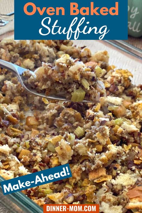 Oven Baked Stuffing with fresh bread, apples, and pecans will be the star of your dinner. Shorten your to-do's and make it ahead of time. Oven Baked Stuffing, Baked Stuffing, Turkey In Oven, Butter Chicken Recipe Easy, Homemade Stuffing, Oven Pan, Best Oven, Baked Turkey, Butter Chicken Recipe