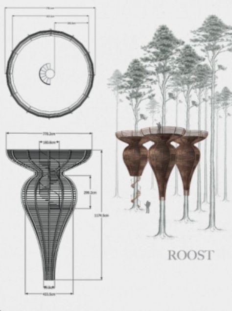 Mulhouse, Francia: Roost Treehouse by Antony Gibbon Designs | HQ Architecture Resort Design Plan, Floating Architecture, Cool Tree Houses, Tree House Designs, Resort Design, Concept Diagram, Architecture Concept Drawings, Earth Homes, Eco House