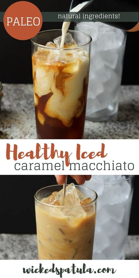 Caramel Macchiato At Home, Iced Caramel Macchiato Recipe, Healthy Iced Coffee, Caramel Macchiato Recipe, Coffee Recipe Healthy, Iced Caramel Macchiato, Macchiato Recipe, Ice Caramel Macchiato, Cold Brew Coffee Recipe