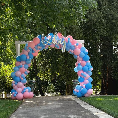 Ballon Arch Gender Reveal, Gender Reveal Balloon Arch Ideas, Balloon Arch For Gender Reveal, Gender Reveal Arch Balloons, Gender Reveal Arch, Balloon Arch Gender Reveal, Gender Reveal Balloon Arch, Reveal Ideas Gender, Gender Reveal Dessert