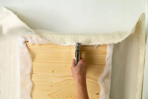 Boucle Ottoman DIY Tutorial | Hunker Diy Boucle Bench, Diy Boucle Headboard, Diy Padded Headboard, Make A Padded Headboard, Ottoman Diy, Boucle Ottoman, Diy Bed Headboard, Diy Stool, Diy Ottoman