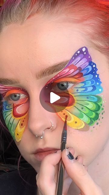 6.5K views · 2K likes | maddy ₊˚.⋆☾⋆⁺₊✧ on Instagram: "rainbow butterfly eyes !!! 💫 this one was so challenging to do!! took inspiration from an art piece on pinterest! 🦋 

_____________________________

PRODUCTS: @beautybaycom berries, midnights, & earthy palettes 
@mehronmakeup paradise paints palette 
@makeupamurder love sick palettes (the red, purple & green palettes!) 
@flutterlashesinc intoxicating wing double lift 

#colorfulmakeup #creativemakeup #makeup #makeupideas #editorialmakeup #butterflymakeup #rainbowmakeup #graphicliner #eyeliner #theartistedit #makeupvideos #makeuptutorial" Rainbow Butterfly Makeup, Butterfly Eyes, Butterfly Makeup, Fun Makeup, Challenges To Do, Rainbow Makeup, Green Palette, Graphic Liner, Rainbow Butterfly