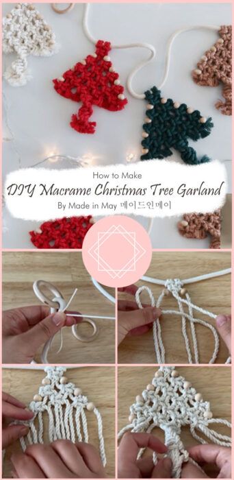 Best DIY Macrame Christmas Tree Garland Free Ideas - Carolinamontoni.com Macrame Christmas Tree Ornament Pattern, Macrame Christmas Tree Garland Diy, Free Macrame Christmas Tree Patterns, Macrame Christmas Garland, Macrame Garland Diy, Diy Macrame Christmas Tree, Diy Macrame Christmas, Macrame Angels, Cottage Core Christmas