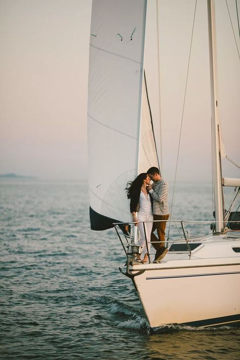 Couple Pictures: Nautical Sunset Boat Engagement Photos