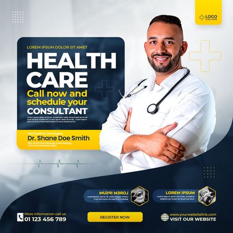 Free Consultation Poster, Doctors Creative Ads, Doctor Ads Creative, Doctor Social Media Post, Hospital Social Media Post, Medical Creative Ads, Medical Social Media Design, Hospital Poster, Doctor Banner