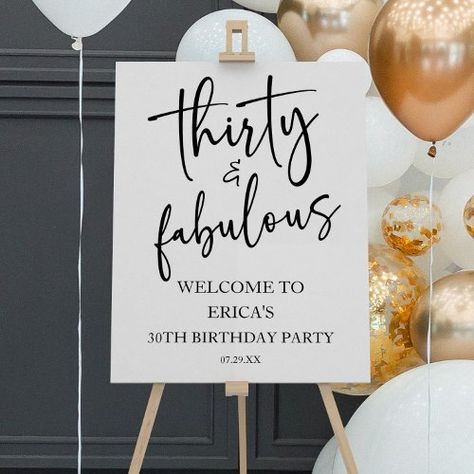 $44.2 | Thirty & Fabulous 30th Birthday Party Welcome Sign - black white simple plain, minimal minimalist, elegant modern, basic bare, birthday party, welcome sign easel entry backdrop, poster foam board back drop, decor decorations decorative, thirty and fabulous, thirty 30th 30 thirtieth 70th Birthday Theme, 70th Birthday Parties Decorations, Moms 50th Birthday, 50th Birthday Party Decorations, 90th Birthday Parties, 20th Birthday Party, Party Welcome Sign, Birthday Party Design, 30th Birthday Party