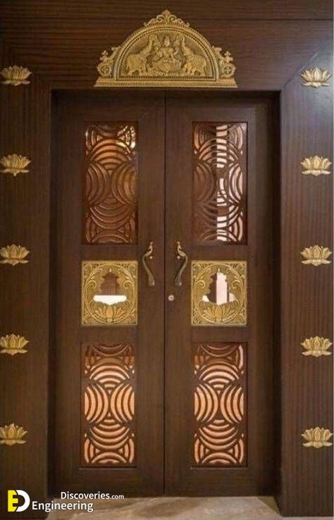 Wooden Main Door Design Ideas - Engineering Discoveries Puja Door, Chettinad House, Pooja Door, Tor Design, Pooja Door Design, Wooden Creations, Men Jewellery, House Main Door Design, Main Entrance Door Design