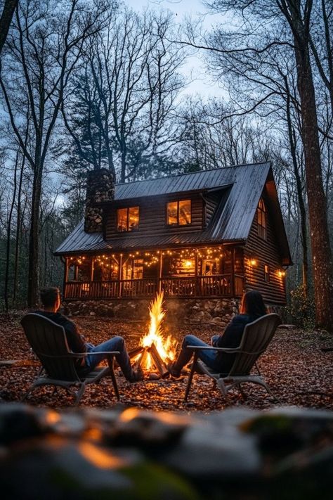 Cabin In Smoky Mountains, Romantic Mountain Cabin, Cozy Home In The Woods, Romantic Cabins In The Woods, Cozy Mountain Cottage, Vintage Cabin Aesthetic, Luxury Cabins Mountain Dream Homes, Cozy Cabin Exterior, Autumn Aesthetic Couple