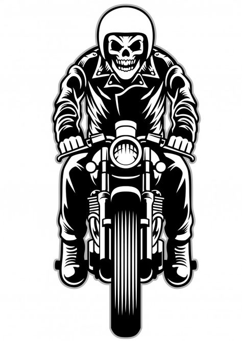 Skull riding a cafe racer motorcycle sty... | Premium Vector #Freepik #vector #poster #vintage #texture #fashion Win Phone, Motorcycle Classic, Biker Logo, Motorbike Art, Motorcycle Drawing, Racer Motorcycle, Arte Peculiar, Vector Poster, Biker Art