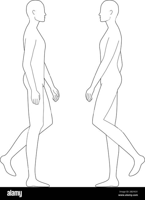 Man Drawing Side View, Person Walking Side View Drawing, Side View Drawing Boy, Side Walking Pose, Human Side View, Side Profile Body Drawing, Walking Side View Drawing Reference, Man Walking Drawing, Walking Pose Reference Drawing